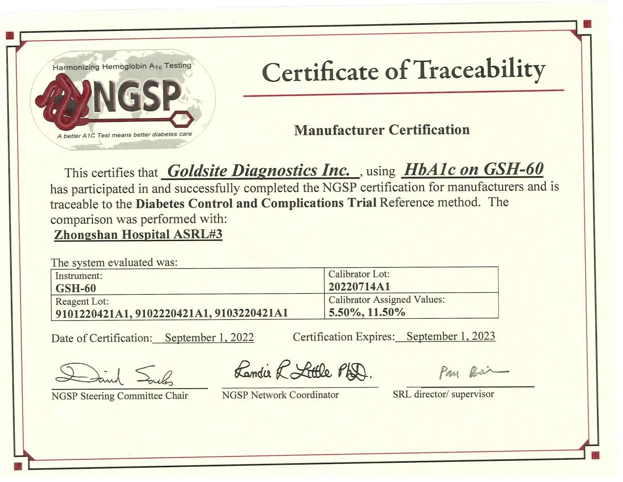 喜讯：国赛生物GSH-60、A1c Go等获IFCC和NGSP双重认证